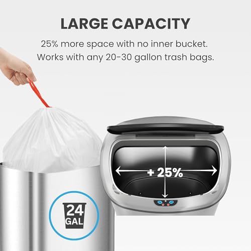 Image of iTouchless 24 Gallon Large Sensor Trash Can with AC Adapter | Odor Filter | 91L Commercial Stainless Steel Automatic Kitchen Bin for Home, Office, Restaurant, Store, Lobby, Restroom, Kitchen, Business