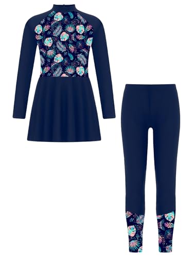 Sxiwei Kids Girls 2Pcs UPF50+ Rash Guard Sun Protection Swimsuit Beach Bathing Suit Swim Dress Top with Pants