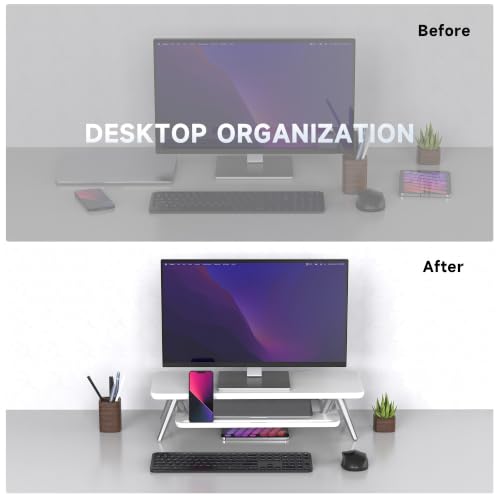 Image of Fenge Monitor Stand, Monitor Stands Riser for Desk, 23.6 Inch Wood Desk Shelf with Storage Organizer and Cable Management for Office Desk Accessories