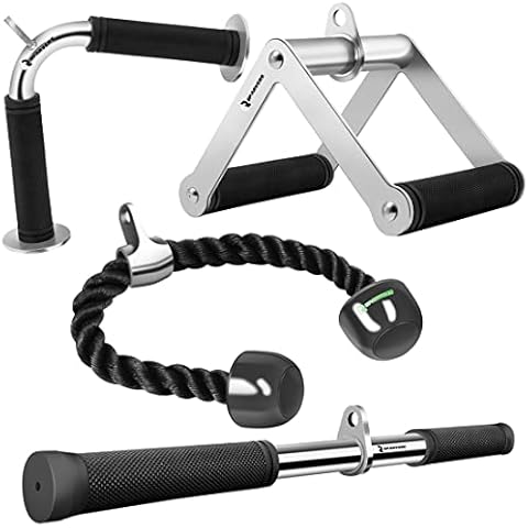 QPARVERS Cable Attachments for Gym lat pulldown attachments cable machine accessories, Straight Pull Down Bar, V-Shaped Press Down Bar, Tricep Rope, Row Handle Cover