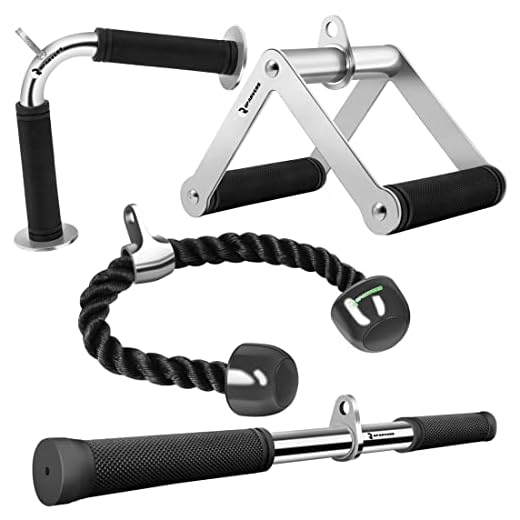 QPARVERS Cable Attachments for Gym lat pulldown attachments cable machine accessories, Straight Pull Down Bar, V-Shaped Press Down Bar, Tricep Rope, Row Handle