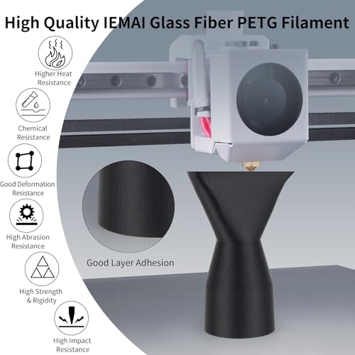 Image of IEMAI PETG Glass Fiber Filament 1.75mm Matte Black 1kg, Reinforced PETG-GF 3D Printer Filament for High Stiffness, Heat Resistance, Dimensional Stability & Low Warpage