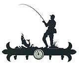 Arthifor Colgador de Llaves Pescador Silueta, Chapa de Hierro, Negro Satiando, 29 Ancho x 22 Alto cm