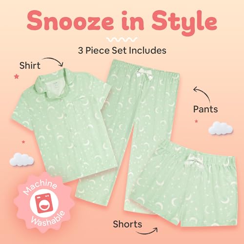 Girls Ultra Soft Button Down Pajamas, 3 Piece Pajama Set, pjs for teen girl, Size 7-163