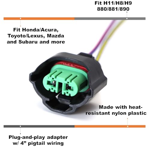 Ijdmtoy AA1175 2) Oem H11 H8 Female Adapters Wiring Harness Sockets W/ 4-Inch Wire Pigtails Compatible With Headlights Or Fog Lights Use thumb #1