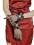 Sahabowi Gold Bow Gloves Formal Bridal Banquet Party Wedding Opera Gauze Mitten For Women, GL2023041013, Black 1pcs