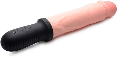 Consolador vibratorio y empujador automático de 8 veces con asa, color beige