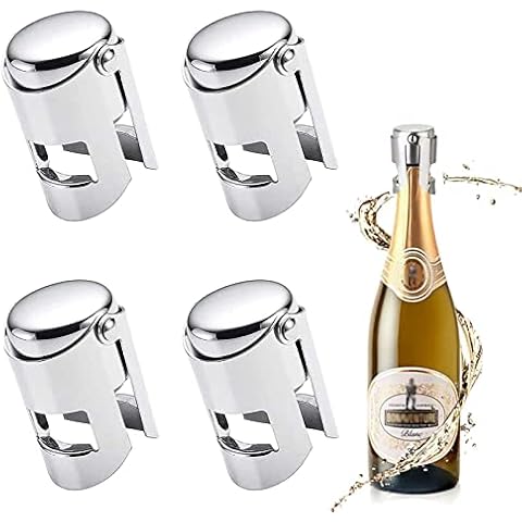 Pack of 4 Champagne Bottle Stoppers Stainless Steel Wine Stopper Reusable Wine Stopper Vacuum Cap for Wine Champagne Saver Sealer Sealed Fresh (Silver) Cover