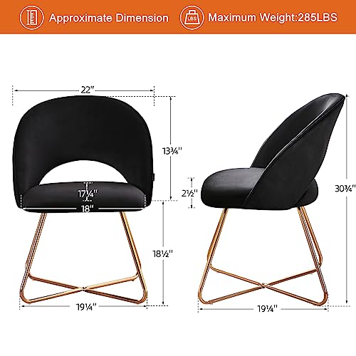 Furniliving Accent Chair Upholstered Armchair Vanity Chair Single Sofa Side Chair Leisure Lounge Chair For Bedroom Living Room With Gold Legs 1Pcs (Black) #TOP1
