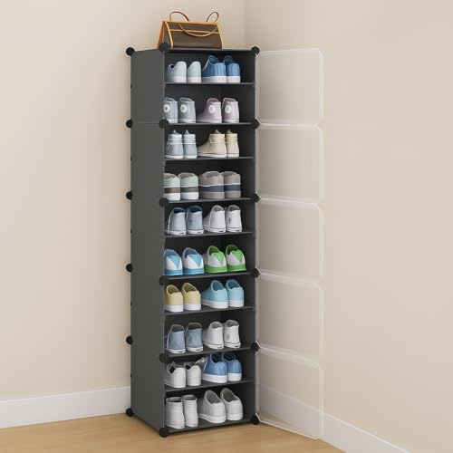 Image of Sunderlook Shoe Rack Plastic for Home- Slipper Stand, Professional Shoe Stand, Chappal Stand, Multipurpose Foldable Standing Comfort Runner Shoe Rack with Door (Dark Grey, 10 Shelf 5 Door)