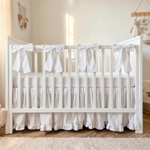 Image of Smoothnovelty White Crib Bed Skirts with 4 Large Cot Bow 28 inch x 52 inch,14 inch Drop
