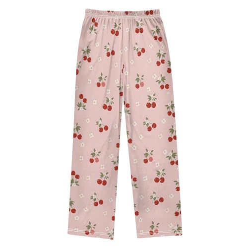 Flowers Cherry Cute Simple Pattern Cute Pajama Pants, Soft Sleepwear Lounge Pants Pajama Pj Bottoms for 6-14 Years2
