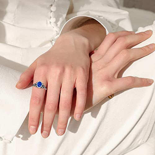 AOBOCO 925 Sterling Silver Retro Vintage Oxidized Band Ring with 8 * 6 mm Oval Created Birthstone Crystal, Jewelry Gifts for Women2