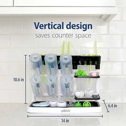 Dr. Brown's Drying Tower, Stand-Up Drying Rack, Countertop Baby Bottle Drying with Organized Storage for Baby Essentials, Space Saving Vertical Rack, Black/White - image 7