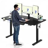 FLEXISPOT Escritorio Elevable Eléctrico Mesa Escritorio con Tablero140x60cm, Standing Desk, Mesa Elevable con 2 Ganchos, Portavasos y Organizador de Cables, 4 Botones de Memoria, para Oficina & Hogar