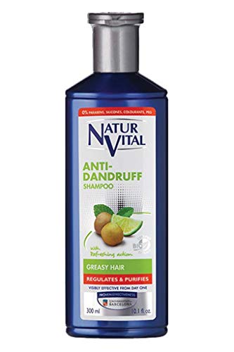 NaturVital - Champú Anticaspa Refrescante, Sin Parabenos ni Colorantes ni Siliconas, Ideal para Pelo Graso, Champú Natural Purificante, 300 ml