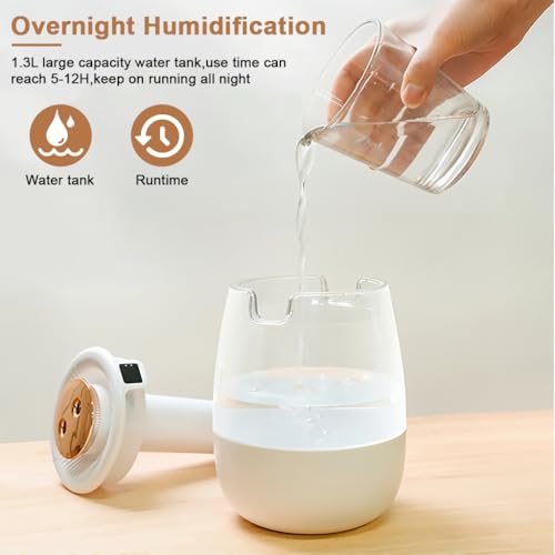 Image of HANNEA Humidifier for Room Moisture 1.3L Essential Oil Diffuser for Home & Babies Office,Adjustable Fog Size,20dB Quiet Operation Night Mode Humidity Display Reliable Air Moisturizing