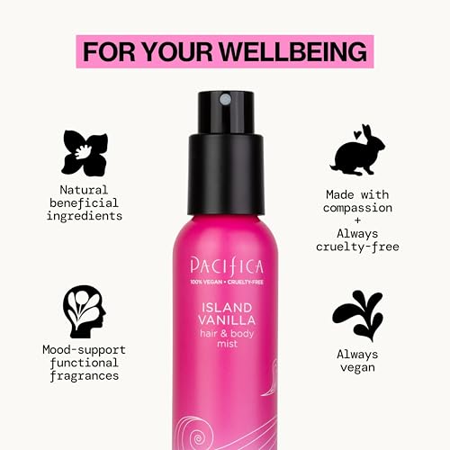 Image of Pacifica Hair Mist Perfume & Full Body Spray for Women - Island Vanilla Body Mist Fragrance w /Sugar, Vanilla & Sandalwood Clean Beauty Alcohol-Free, Vegan & Cruelty-Free, 5 oz (Pack of 2)