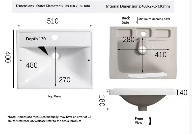 Backline Luxury Semi-Undercounter Basin | Ceramic Under Counter Wash Basin With Overflow | Undermount Bathroom Sink 51 x 40 x 18 Cm (Gold Glossy) 3