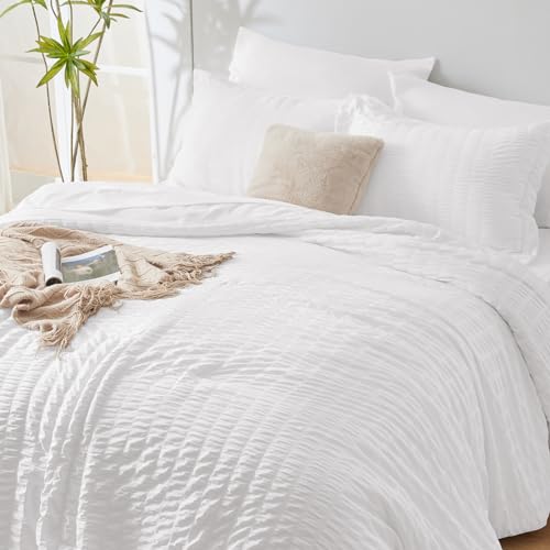 Cozylux CLUS20G30W1QU Queen Bed In A Bag White Seersucker Comforter Set thumb #3