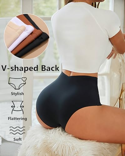 UNDER THE SEA Seamless Underwear for Women High Waisted V-shaped Back Briefs Soft No Show Womens Panties 4 Pack S-XXL3