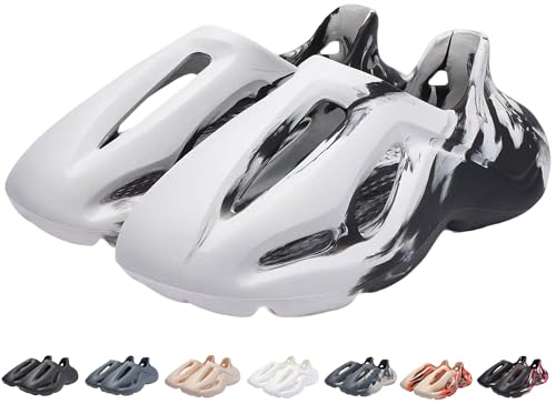 Foam Runner Sneakers Cloud Slides Pillow Sandals for Kids Running Shoes Boys Walking Shoes Girls Fashion Slippers Outdoor Indoor Summer Beach Sandals Big Kids Little Kids (White/black-6.5-7 big kid)