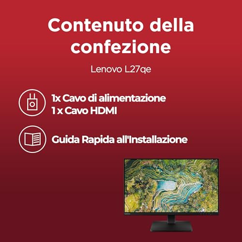 Lenovo L27Qe Monitor 27" Qhd (2560 X 1440), Ips, 4Ms, 100Hz, Regolabile, Porte Hdmi 2.1 E Displayport 1.4, Cavo Hdmi Incluso - Raven Black - 10