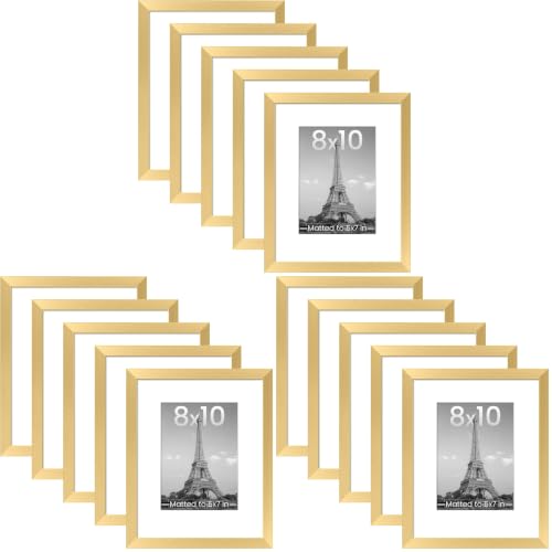 Image of upsimples 8x10 Picture Frame Set of 5, Display Pictures 5x7 with Mat or 8 x 10 Without, Wall Gallery Photo Frames, Gold (Pack of 3)
