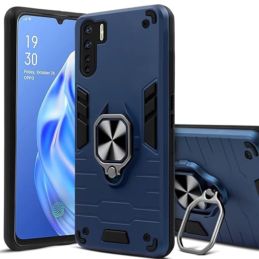 JANAK RAJ Graphic Ringstand Series Case - TPU+PC Matte Dual Layer Protective Hybrid Ultra Rugged Bumper Armor Shockproof 360° Back Cover Compatible with Oppo F15 / A91 / Reno 3 - Navy Blue