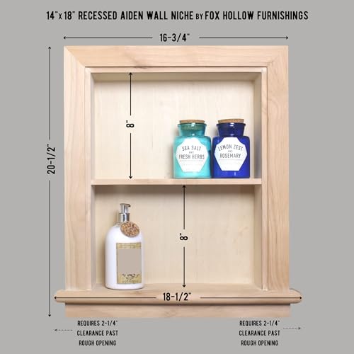 Image of 14x18 Aiden Recessed Wall Niche Medicine Cabinet Replacement, in The Wall Bathroom Cabinet Insert Shelf /Shelves, Made in North America, Real Wood, NO MDF, Plain, Unfinished