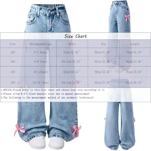 Bow Jeans for Girls，Wide Leg Kids Baggy Flare Denim Pants Y2k High Waist Denim Pants3
