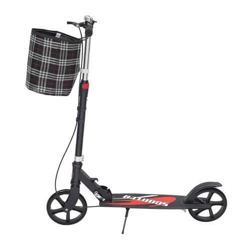City Scooter Kick Patinete plegable adultos niños altura ajustable 91 – 106 cm, cesta freno de pie freno de pie ruedas de poliuretano, marco estable de acero al carbono para desplazamientos urbanos