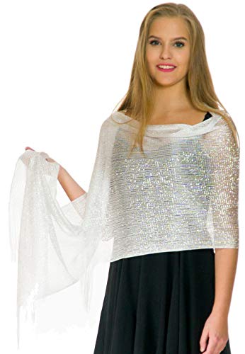 Shawls and Wraps for Evening Dresses, Metallic Sparkle Womens Wedding White Shawl