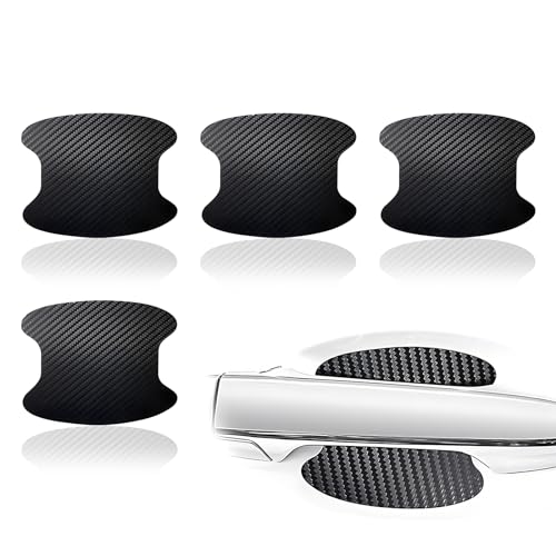 Sumjig 4 PCS Car Door Bowl Protective Film, Carbon Fiber Car Door Side Decoration, Anti-Scratch Car Stickers Kit, Universal Automobile Accessories, for Most Cars, Trucks and Vans (Black)