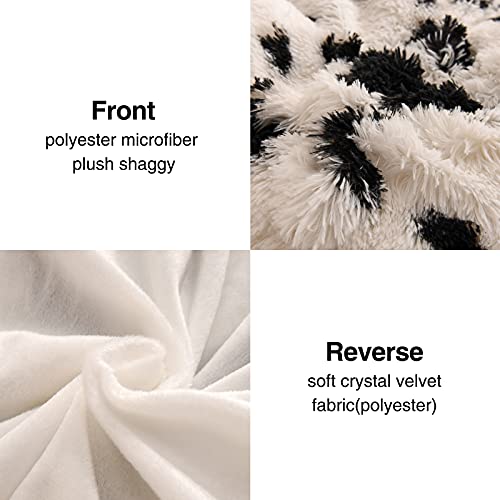 Aimuan Plush Shaggy Duvet Cover Set Faux Fur Fuzzy Cow Print Bedding Comforter Cover & Sets, Luxury Ultra Soft Crystal Velvet Reverse Fluffy Quilt Cover Set 3 Pcs (White, Queen) #TOP3