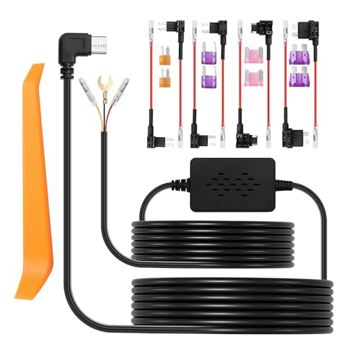 GINTOOYUN 3,3 m / 10,82 cala Car Recorder Kit USB C Port Type-C twardy kabel USB z bezpiecznikiem 12V-24V do 5 V do rejestratora jazdy, zasilania GPS, czujnika radarowego itp.