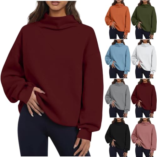 Cethrio Mock Neck Hoodie Mock Neck Sweatshirt Women Oversized Pullover Long Sleeve Fall active Tops Womens Fall Tops 2026 Sudadera Para Mujer Women Capsule Wardrobe Wine - image 1