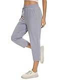 Choosefree Women Casual Capris 21' with Deep Zipper Pockets Drawstring Comfy Tapered Sweatpants for Golf Athletic Travel Work