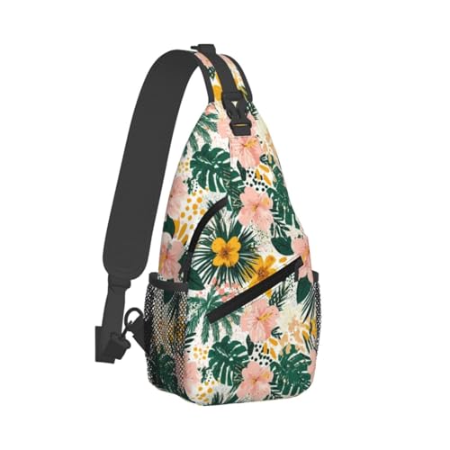 Hawaii Flower Sling Bag Cute Crossbody Backpack Shoulder Chest Bags for Men Women Runners Cycling Travel Walking2