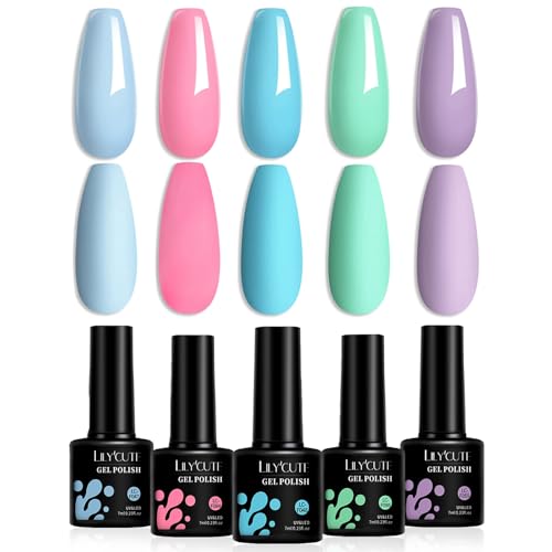 Esmaltes Semipermanentes de Uñas en Gel, set de esmaltes de uñas en gel de 5 colores, para lámpara UV Soak-Off UV/LED, para salón de manicura DIY en casa, 7 ml