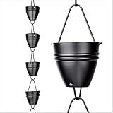 Rain Chains Pacific Two Stripes Cup Rain Chain, 8.5 Feet Length, Aluminum, Black Powder Coated,...