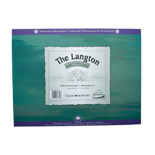 Daler Rowney: Langton Block: 12 Hojas para acuarelas, Espiraladas, 16x12in (300gsm) NOT (Sin Textura)