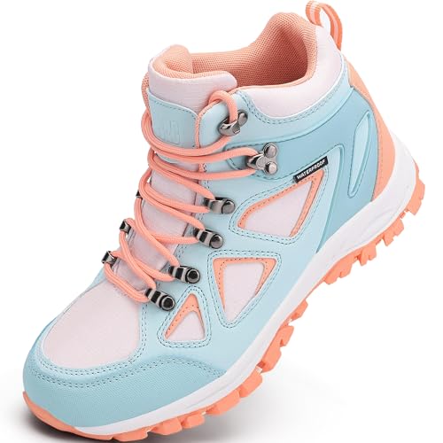 R CORD Kids Hiking Boots Outdoor Ankle Hiking Boots Girls Trekking Walking Boots with Lace Up Hiking Shoes for Outdoor BluePeach 13 Little Kid