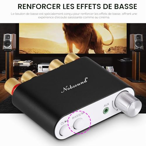 Mini amplificateur numérique Nobsound NS-10G - Bluetooth 5.0 - 100 W - Avec bloc d'alimentation - Noir – vue 6