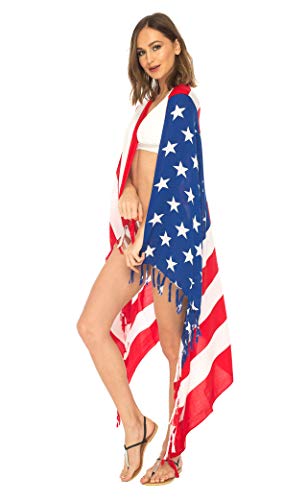 SHU-SHI Womens Beach Swimsuit Cover Up American Flag Sarong Wrap & Coconut Clip4