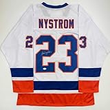 Autographed/Signed Bob Nystrom New York White Hockey Jersey JSA COA