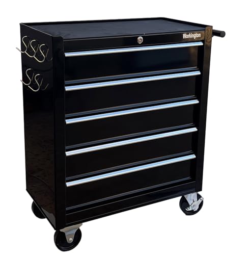 Workington Rolling Metal Tool Chest with 5 Drawers, 24\" 5-Drawer Tool Chest Cabinet with Ball Bearing Drawer Slides, Steel Tool Storage Box Organizer 4101 Black - Thumbnail 5