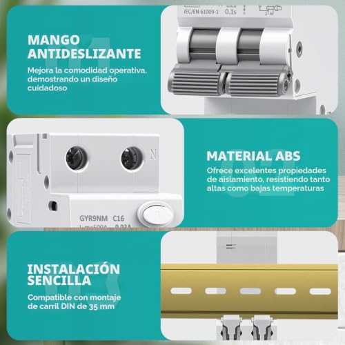 Miniatura 6 de Disyuntor Magnetotermico 16a 30ma 1p N Tipo A Interruptor Diferencial Rcbo 6ka Mcb Ac230v Disyuntor Diferencial Protección Contra Sobrecargas Y Cortocircuitos Gyr9nm