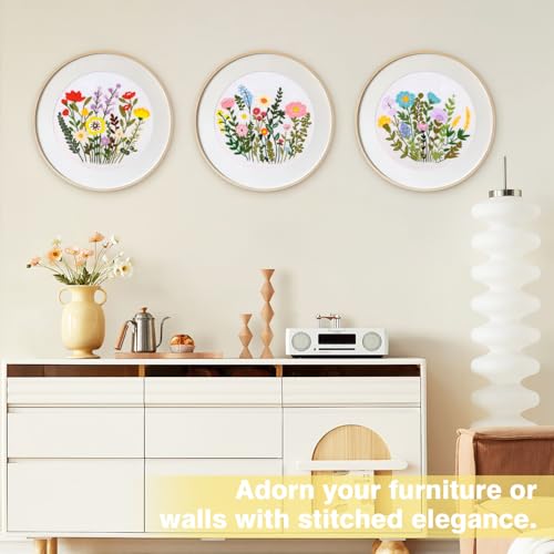 Image of RidaaFri Embroidery Kit for Beginners, Set of 3 Flower Pattern DIY Practice Kits for Adults, Hand Embroidery Set with Step-by-Step Guide & Video Tutorial, Includes Hoop, Needles, Floss