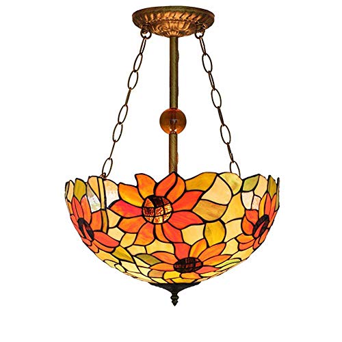 Estilo De Tiffany Lámpara Colgante,1-Luces Flor De Sun Iluminación Colgante Del Vitral...